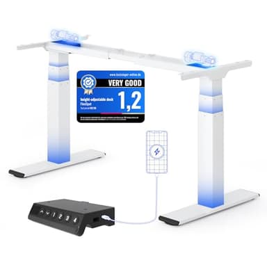 FLEXISPOT Höhenverstellbarer Schreibtisch Gestell, elektrisch mit 2 Motoren, 3-stufiges Tischgestell höhenverstellbar mit 4 Memory-Steuerung & USB, Belastbar bis 200 KG (ValtreX E200, Weiß)