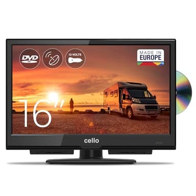 Cello C1624F-12V 16" Zoll Full HD LED TV Integrierter DVD-Player Triple Tuner DVB-T/T2-C-S/S2 HDMI USB 12V KFZ Camping Reise Adapter, Pitch Perfect Sound für EIN einzigartiges Klangerlebnis (2025)