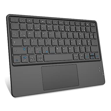 FINTIE Kabellose Bluetooth Tastatur mit Touchpad, Tablet Tastatur Deutsch Layout für iPad, Samsung Tablets, iPhone, Smartphone, iOS, Android-Tablets, Schwarz