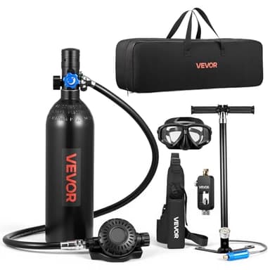 VEVOR Mini-Tauchflasche 1 L, Tragbare Lungenflasche für Unterwasseratmung, Wiederverwendbare Sauerstoffflasche für bis zu 20 Minuten Tauchzeit, Tauchausrüstung mit Adapter & Schnorchelbrille
