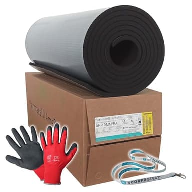 Armacell Armaflex original AF Kautschuk Platten selbstklebend + rote Handschuhe + Scorprotect® Schlüsselband (Schwarz, Isolierstärke 19 mm, 1000 x 6000 mm)