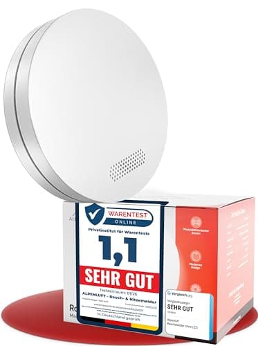 ALPENLUFT Rauchmelder 10 Jahre Batterie, Feuermelder Flach, Rauchwarnmelder, Brandmelder, | Ohne Bohren, Ohne LED Blinken - Rauch Brandschutz Brandmeldeanlage