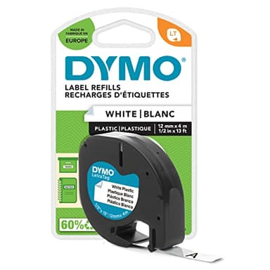 DYMO Original LetraTag Etikettenband| schwarz auf weiß | 12 mm x 4 m | selbstklebendes Kunststoff Schriftband | für LetraTag-Beschriftungsgerät