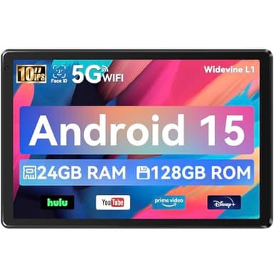 Whitedeer Tablet, Tablet 10 Zoll, Android Tablet mit 24GB RAM 128GB ROM, Octa-Core, HD IPS Touchscreen, 5000mAh Akku, WiFi 6, Bluetooth 5.0, Dual Kamera, Face ID, Google-Zertifiziert, Schwarz