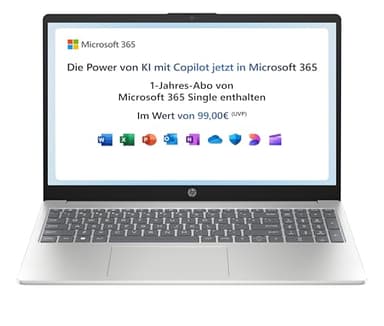 HP Laptop | 15,6" FHD Display | Intel Processor N100 | 4 GB DDR4 RAM | 128 GB UFS | Intel UHD Graphics | Windows 11 Home im S-Modus | QWERTZ | Natural Silver