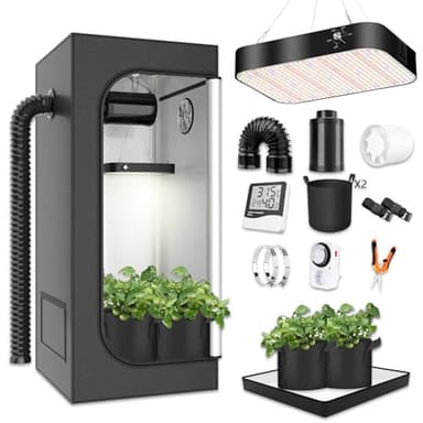 MODVKVK Growzelt Komplettset 40x40x120cm Grow Tent Kit mit 200W LED Vollspektrum Grow Lampe Dimmbar, GrowZelt Kit Komplettes Hydroponics Grow Tent Complete Set