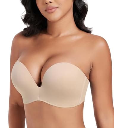 DotVol Damen Flügel-Design Push Up Bra Trägerloser BH Komfort Bügellos Unsichtbare Wirefree Anti-Rutsch BH(Beige,75A)