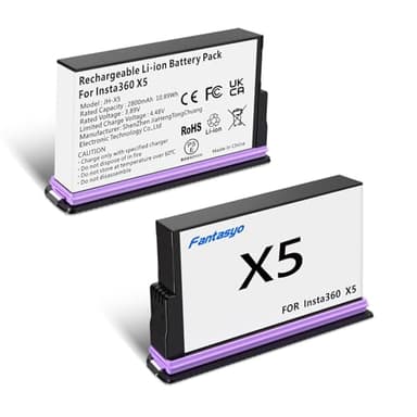 Fantasyo Insta 360 X5 Akku 2 Pack 2800mAh Hochkapazität Akku X5 Zubehör mit Schutzbox kann Misro SD -Karte Lagerung, kompatibel ist die mit der Insta 360 X5 Kamera (2 Batterien).