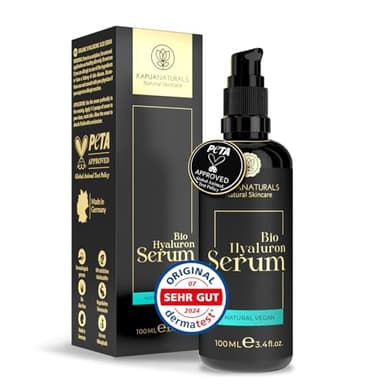 Bio Hyaluron Serum hochdosiert – 100ml – multimolekulare Hyaluronsäure – 8-Fach Anti-Aging Komplex mit Bio Aloe Vera, Vit E & B5 – vegane Naturkosmetik – Hyaluronic Acid Serum – Made in Germany
