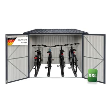 ALBATROS XXL Fahrradgarage Metall wetterfest & abschließbar, für 4 Fahrräder & E-Bikes, Fahrradbox 229x203x162 cm, Fahrradunterstand aus verzinktem Stahl RAL7016 anthrazit, Gartenbox mit Zubehör