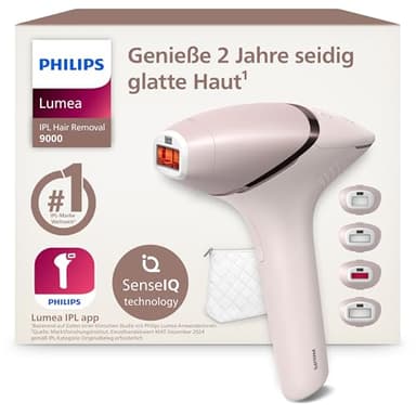 Philips Lumea IPL 9000 Series Haarentfernungsgerät mit SenseIQ Technologie – Alternative zur Laserhaarentfernung – 4 Aufsätze für Körper, Gesicht, Bikinizone & Achselhöhlen, kabellos (BRI957/00)