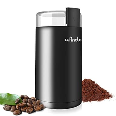 Kaffeemühle, Wancle Elektrische Kaffemühle für Bohnen & Gewürze, Edelstahl Klinge, Schüssel, Kaffeemühle mit sauberer Bürste mit einem Knopf für Grob- und Feinmühle (Schwarz+Schwarz)