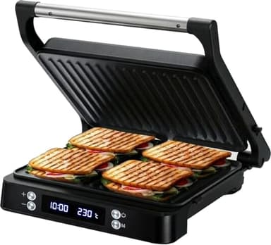 Olvy Sandwichmaker XXL, Digitaler Kontaktgrill mit Antihaftplatten, 3-in-1 Panini Maker, 180° offener Grill, einstellbare Temperatur, Timer, große Kochfläche, Cool-Touch-Griff