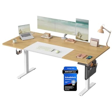 SONGMICS Höhenverstellbarer Schreibtisch elektrisch, 180 x 80 cm, stufenlos verstellbar, Memory-Funktion mit 4 Höhen, USB-C-Anschluss, natureichenfarben-mattweiß LSD028YD02