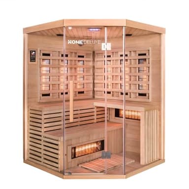 Home Deluxe – Infrarotkabine Sahara XXL – 150 x 150 x 200 cm - für 2-3 Personen, 8 Vollspektrumstrahler, Holz: Hemlocktanne I Infrarotsauna, Sauna, Wärmekabine, Infrarot