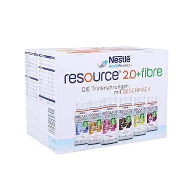 resource® 2.0+fibre ist eine hochkalorische Trinknahrung mit hochwertigem Milcheiweiß und löslichen Ballaststoffen | Glutenfrei & Lactosearm | Probe-Set, 6 Sorten mit je 200 ml
