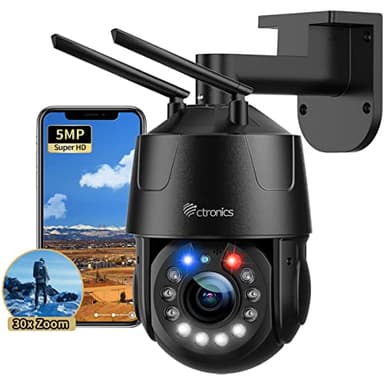 Ctronics 5MP 30X Optischer Zoom Metall Überwachungskamera Aussen, 2,4/5GHz WLAN Kamera Outdoor mit 150m Nachtsicht, Automatische Kamerafahrt & Zoom, Rote & Blaue Warnlichte,TF/Cloud,IP66 (schwarz)
