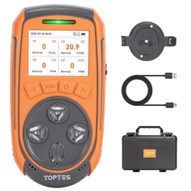 TopTes Guard-863Pro 4-Gas-Messgerät für H₂S, CO, LEL und O₂, mit TFT-Farbdisplay, verbessertem O₂-Sensor (5 Jahre Lebensdauer), USB-Datenausgabe, 18 Std. Akkulaufzeit, zuverlässig für Arbeit & Zuhause