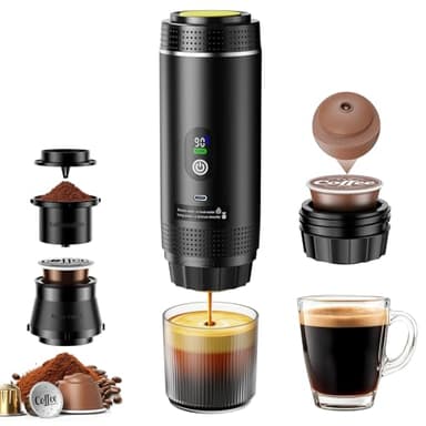 FNITAER Mini kaffeemaschine für unterwegs, 3 in 1 akku kaffeemaschine, auto espressomaschine mit USB, Kompatibel mit kapsel und gemahlener Kaffee, wohnmobil gadgets und camping geschenke