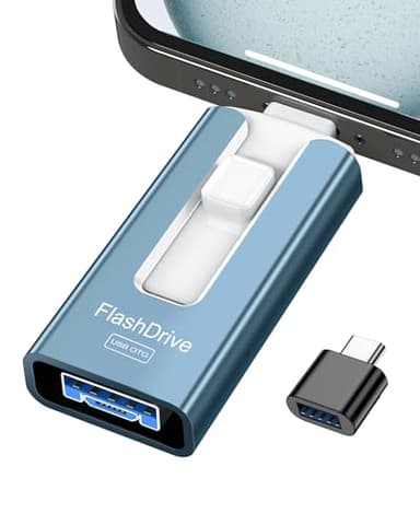 GNASEET USB Stick 256GB für Phone, 4 in 1 USB Speicherstick für Phone/Pad/Android Handy/PC, USB 3.0 Memory Stick High-Speed Flash Laufwerk, Phone Externer Speichererweiterung Fotostick, Blau
