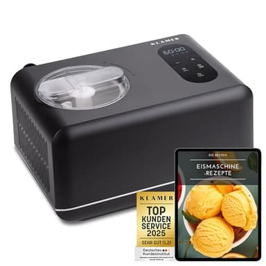 KLAMER 3-in-1 Eismaschine, Slush Maschine & Joghurtbereiter 1,5 L, 150 W Eiscrememaschine aus Edelstahl mit Kühl- & Heizfunktion, hausgemachtes Speise-, Slusheis mit selbstkühlendem Kompressor