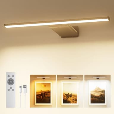 Bildbeleuchtung Kabellos, 12000mAh Akku Wiederaufladbare Bilderlampe mit Fernbedienung, Dimmbare LED Wandleuchte Innen für Bilder & Gemälde, 3 Farbtemperaturen, CRI 95+, Timer & Memory, Schwarz