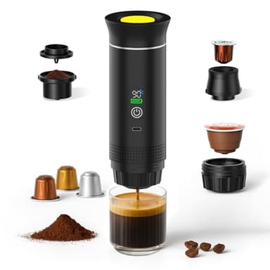 MMOBIEL Tragbare Kaffeemaschine Elektrische Espressomaschine mit Anti-Rutsch-Basis, Selbstaufheizung & USB-C – Kompatibel mit Gemahlenem Kaffee & Kapseln für Reise, Camping, Zuhause, Auto, Büro