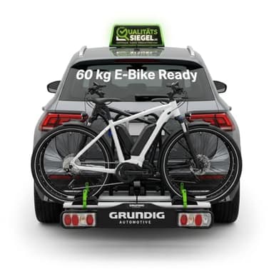 GRUNDIG Automotive Messeneuheit 2025 Fahrradträger E-Bike für Anhängerkupplung 2 Fahrräder, bis 60Kg, Diebstahlschutz, Fahrradträger Auto (Silber)