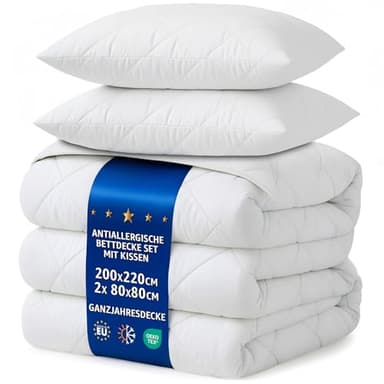 Amazinggirl Bettdecken Set 200x220 Ganzjahresbettdecken mit 2 Kissen 80x80 – Weiche atmungsaktive klimaregulierende Steppbettdecken für Allergiker, Oeko-Tex Zertifiziert, waschbar