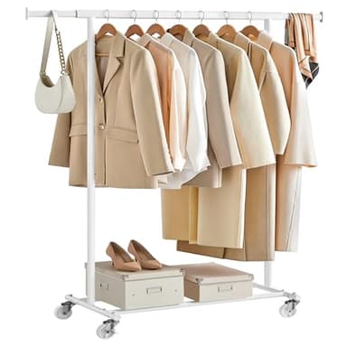 SONGMICS Kleiderständer auf Rollen, Schwerlast-Garderobenständer, ausziehbare Kleiderstange, bis 100 kg belastbar, einfache Montage, transportabel, weiß HSR013W01