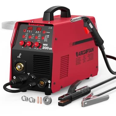 ARCCAPTAIN 6-in-1 Aluminium-MIG-Schweißgerät, 200A Schweißmaschine 230V, Fülldraht-MIG/Gas-MIG/Lift-TIG/MMA/Spulenpistolen-MIG/Punkt-Multiprozess-Schweißgerät mit Synergie, Ideal für Einsteiger