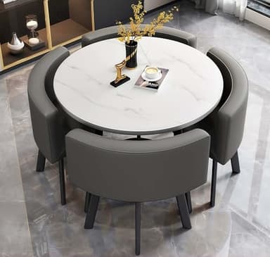 AMZSEW Esstisch Tisch mit 4 stühlen Set,esstisch Rundem klein Küchentisch esszimmertisch 90 cm, für 4-6 Personen, für Esszimmer, Küche, Wohnzimmer, modern Küchenstühle