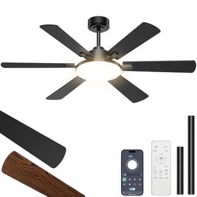 Deckenventilator mit Beleuchtung 132cm 6 Blätter Deckenventilator mit Fernbedienung Leiser Reversibler Gleichstrommotor 6 Gänge 3CCT Dimmbare LED Doppelseitige Flügeln für Schlafzimmer Wohnzimmer