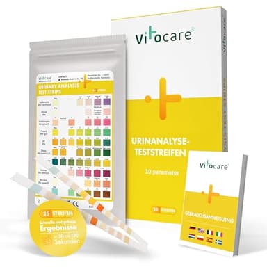 vitocare 25x oder 125x Urin Teststreifen mit 10 Parametern, Selbsttest bei Blasenentzündung, Urinteststreifen Harnwegsinfekt, unterstützt beim Abnehmen mit Low Carb, Ketogene Ernährung (25)