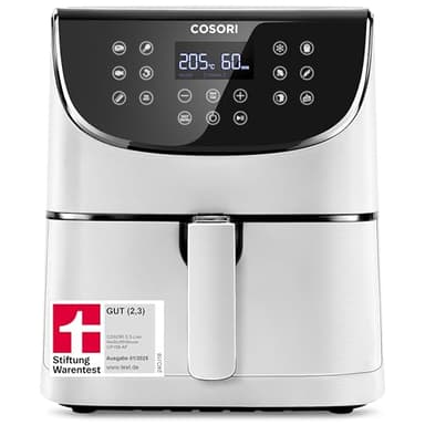 COSORI Heißluftfritteuse, Airfryer Testsieger 2024, 11-in-1 Air Fryer 5,5L, Heissluftfritteuse mit Shake-Reminder, 97,3 Prozent ölsparend, 67,5 Prozent energiesparend, spülmaschinenfest Körbe, Weiß
