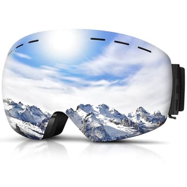 DADA-PRO Skibrille Herren Damen Ski Brille 100% UV Schutz Anti Fog Helmkompatibel Rahmenlose Skibrille Für Brillenträger OTG Ski Goggles Snowboard Brill (Silber)