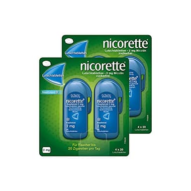 NICORETTE Lutschtabletten Doppelpack mit 2 mg Nikotin – freshmint Geschmack – diskret mit dem Rauchen aufhören – für Raucher von bis zu 20 Zigaretten/Tag – zuckerfrei