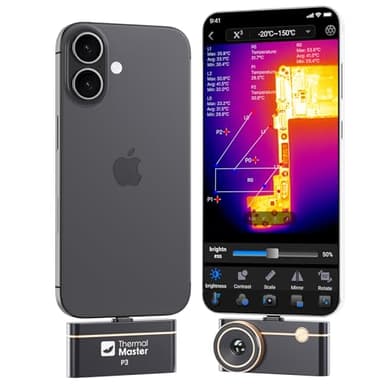 Wärmebildkamera P3 für iPhone und Android Infrarot Kamera Einstellbares Objektiv Super IR Auflösung 512x384, -20℃-600℃ Wärmebildkamera für PCB Inspektion, Schwarz
