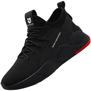 BAOLESEM Sicherheitsschuhe Herren S3 Arbeitsschuhe Herren Damen Leicht Atmungsaktiv Sportlich Schutzschuhe mit Stahlkappe Sneakers,677B Schwarz,EU40