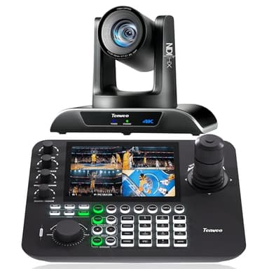 Tenveo 4K NDI PTZ-Kamera Bundle (2PCS KI-Tracking Kameras + KB300PRO Controller) – 20x optischer Zoom, PoE+, 7" Quad-Überwachung, für Live-Streaming/Kirchen/Konferenzen