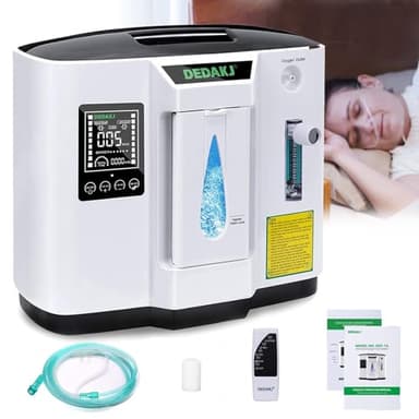 DEDAKJ Sauerstoffkonzentrator Tragbarer, Sauerstoffgerät für Zuhause Konzentration Einstellbare 1-7L / min, Sauerstoffmaschine 30%-90% Reinheit, Fernbedienung, Zuhause und Reisen(DE-1A)