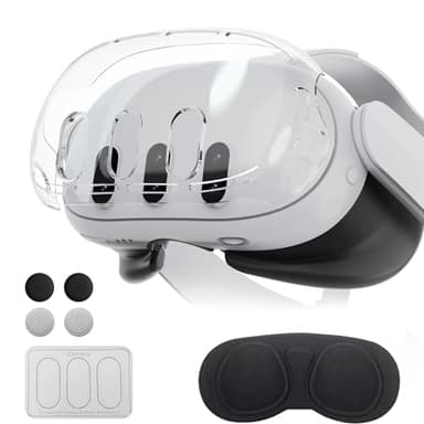 Olycism Schutzhülle Kompatibel mit Meta Quest 3, für Meta Quest 3 stoß- und kratzfeste Hülle hochtransparente Hülle mit 1 x Headset-Abdeckung 3 x Kameraobjektiv aus gehärtetem Glas 4 x Joystick-Kappen