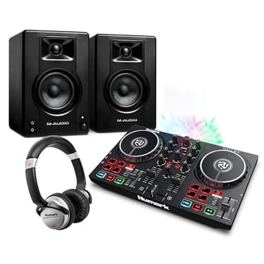 Anfänger DJ Set - DJ Controller Set mit DJ-Lichtern, Aktive 120-Watt Lautsprecher und Einsteiger DJ Kophörer