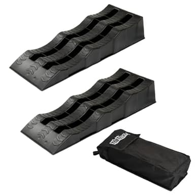TRUTZHOLM 2 x Stufenkeil Auffahrkeil Ausgleichskeil mit Überfahrstopper 61 x 21 x 12 cm Kunststoff hochbelastbar 3,5 t Tragkrfat für Wohnmobil Camper PKW SUV Rutschfester Keil