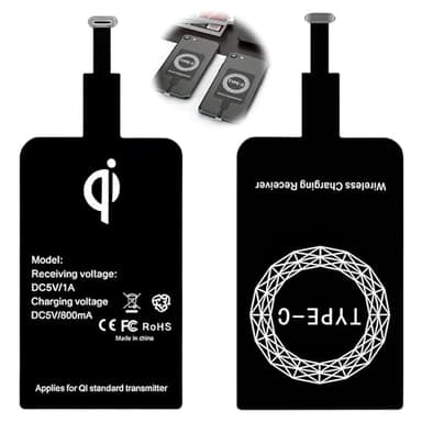2 Stück Qi Empfänger USB C Schnellladen Adapter, Wireless Charging Adapter USB C für induktives Laden nachrüsten, Induktion für kompatibel mit Samsung S21 A52 A72 A32 A51 Xiaomi Google Huawei