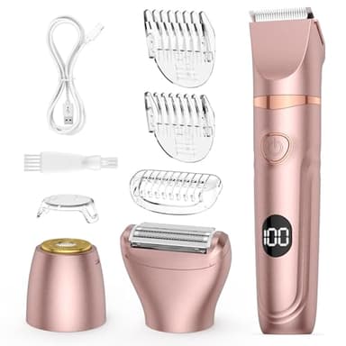 Lady Shaver für Frauen, 3-in-1-Bikini-Trimmer für Frauen zur Nass- und Trockenanwendung, elektrischer schmerzfreier Rasierer für Beine, Körper, Intimbereich und empfindliche Haut (Rosa)