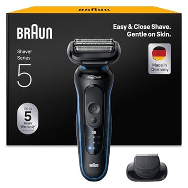 Braun Series 5 Rasierer Herren Elektrisch, Elektrorasierer, 50 Min. Akku, Rasierapparat, Präzisionstrimmer-Aufsatz, Kabelloser Nass- und Trockenrasierer, Wasserdicht, Made in Germany, 52-B1200si, Blau
