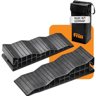 Froli Stufenkeil 2er Set – Auffahrkeile inkl. Tasche – 3-Höhen-Stufen 45/75/105 mm – bis 8 t Gesamtgewicht – Höhenausgleich für Wohnmobil, Wohnwagen & Camper – Made in Germany