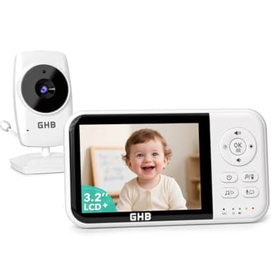 GHB Babyphone mit Kamera Baby Monitor 3,2 Zoll LCD 2100 mAh Akku 2X Zoom Temperatursensor Nachtsicht Gegensprechen