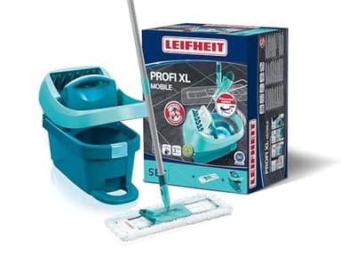 Leifheit Set Wischtuchpresse Profi XL mit Bodenwischer und Rollen, Putzen mit sauberen Händen & ohne Bücken, Ergebnisse wie handgewrungen, mit Mikrofaser Wischbezug für Fliesen & Laminat, Click-System